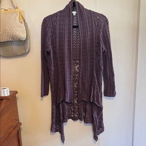 CAbi timeless, crochet Women's Deep Purple Open-Front Cardigan